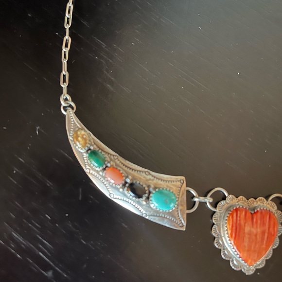 SOUTHWEST Zuni VIRGIL LEEKYA Sterling Silver Signed VL Multi Stone 16” necklace - Picture 4 of 6